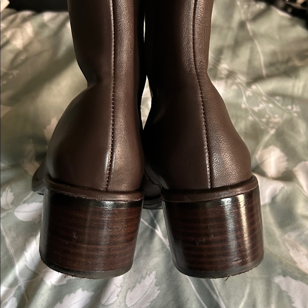 Women's Brown Leather Ankle Boots - Sleek Block Heel - Picture 4 of 4